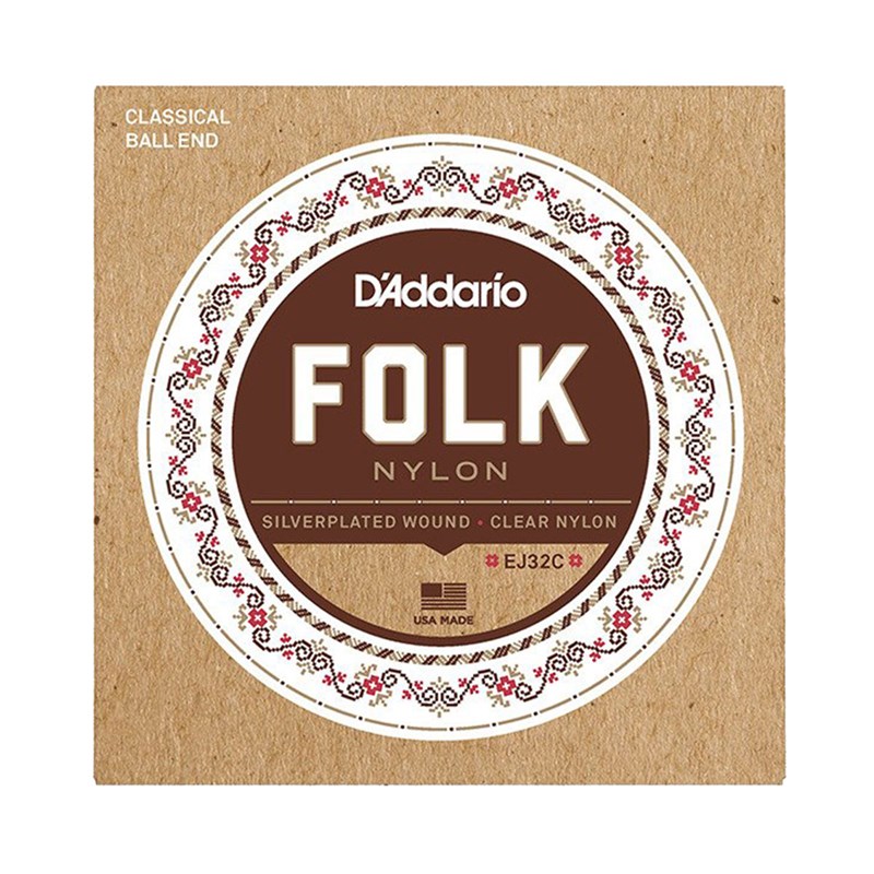 D'Addario EJ32C Folk Nylon Silver-Wound/Clear Classical Guitar Strings